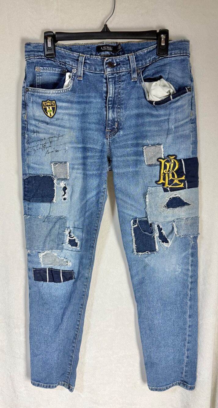 Ralph Lauren Y2K Patchwork Jeans Womens Size 8 Blue Denim Mid Rise